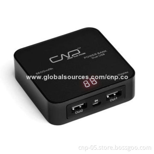 6,600mAh Power Banks with 2 USB Output, Anodized Aluminium Alloy+High Gloss Finish on Edge